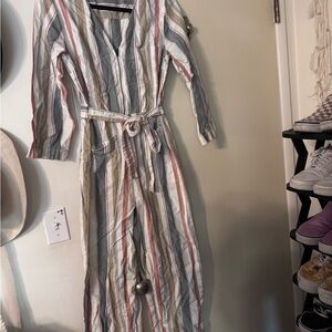 Madewell Gray and White Striped Dress